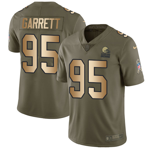 Nike Browns #95 Myles Garrett Olive/Gold Youth Stitched NFL Limited Salute to Service Jersey